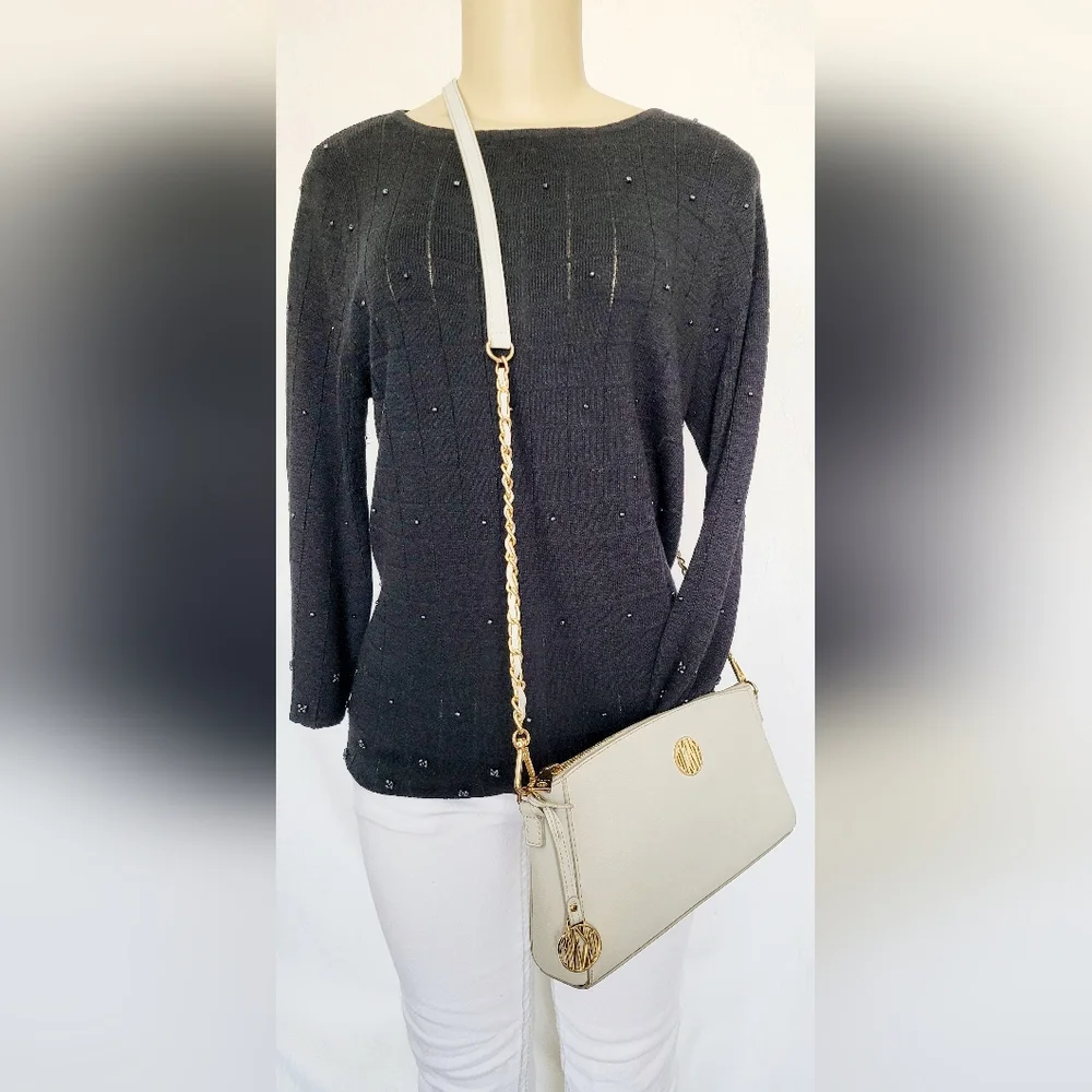 DKNY Bryant Park 100%Cow Saffiano Leather Crossbody Bag Taupe Gray 11